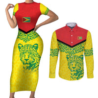Custom Guyana Golden Jaguars Couples Matching Short Sleeve Bodycon Dress and Long Sleeve Button Shirt Heritage Flame Edition - Wonder Print Shop