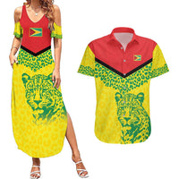 Custom Guyana Golden Jaguars Couples Matching Summer Maxi Dress and Hawaiian Shirt Heritage Flame Edition - Wonder Print Shop