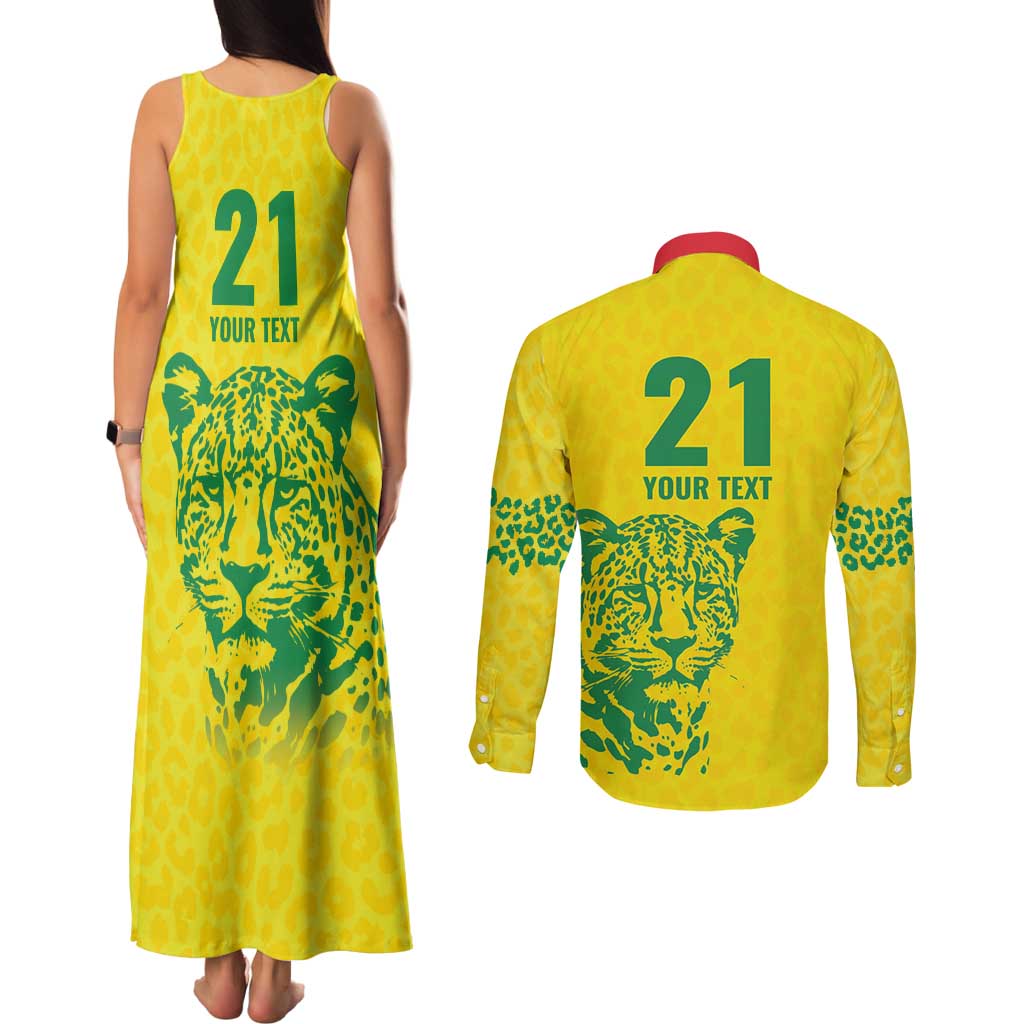 Custom Guyana Golden Jaguars Couples Matching Tank Maxi Dress and Long Sleeve Button Shirt Heritage Flame Edition - Wonder Print Shop