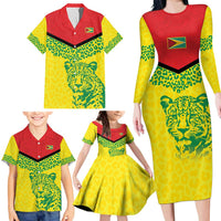Custom Guyana Golden Jaguars Family Matching Long Sleeve Bodycon Dress and Hawaiian Shirt Heritage Flame Edition - Wonder Print Shop