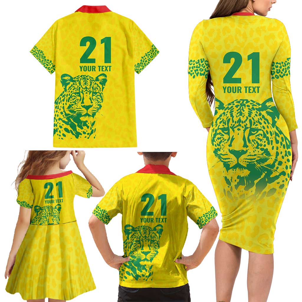 Custom Guyana Golden Jaguars Family Matching Long Sleeve Bodycon Dress and Hawaiian Shirt Heritage Flame Edition - Wonder Print Shop