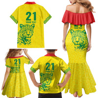 Custom Guyana Golden Jaguars Family Matching Mermaid Dress and Hawaiian Shirt Heritage Flame Edition - Wonder Print Shop
