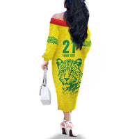 Custom Guyana Golden Jaguars Family Matching Off The Shoulder Long Sleeve Dress and Hawaiian Shirt Heritage Flame Edition - Wonder Print Shop