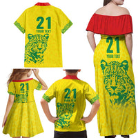 Custom Guyana Golden Jaguars Family Matching Off Shoulder Maxi Dress and Hawaiian Shirt Heritage Flame Edition - Wonder Print Shop