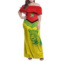 Custom Guyana Golden Jaguars Family Matching Off Shoulder Maxi Dress and Hawaiian Shirt Heritage Flame Edition - Wonder Print Shop