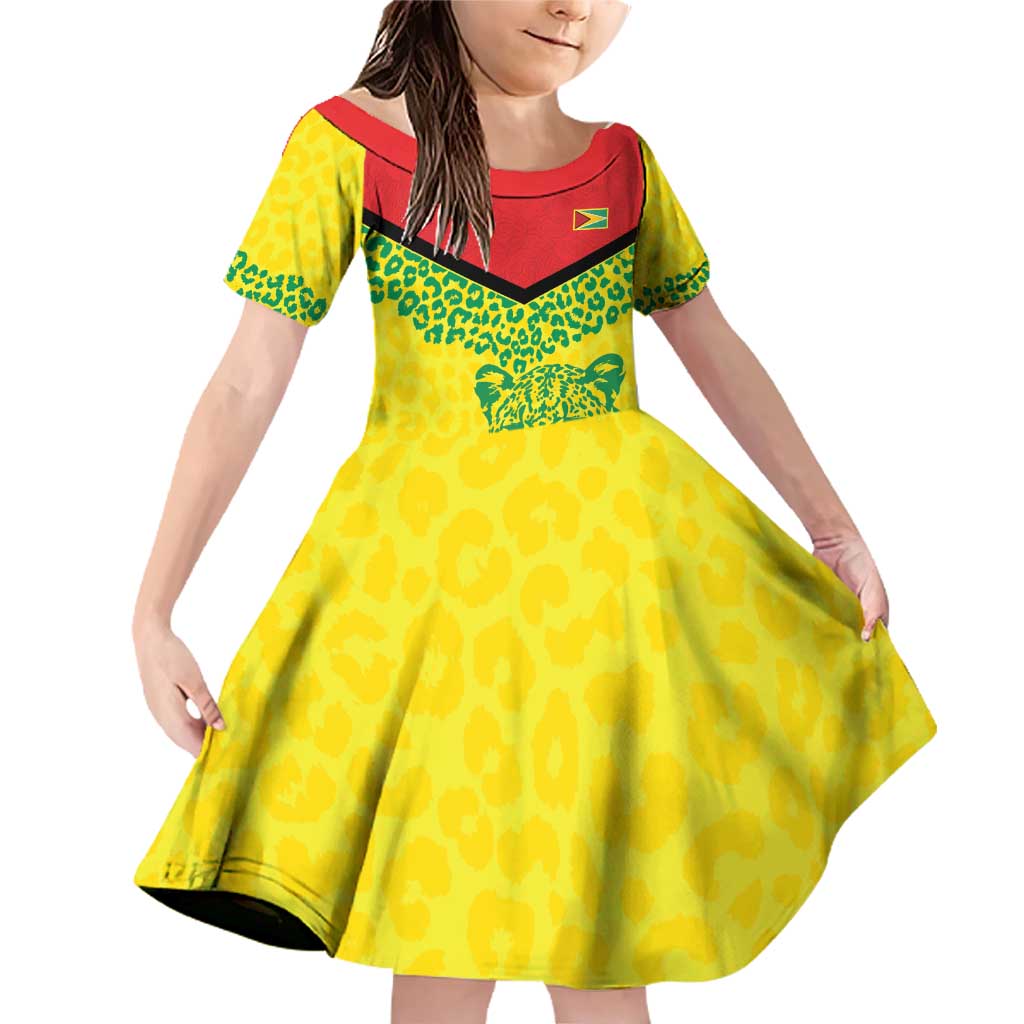 Custom Guyana Golden Jaguars Family Matching Off Shoulder Short Dress and Hawaiian Shirt Heritage Flame Edition - Wonder Print Shop