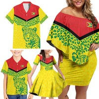 Custom Guyana Golden Jaguars Family Matching Off Shoulder Short Dress and Hawaiian Shirt Heritage Flame Edition - Wonder Print Shop