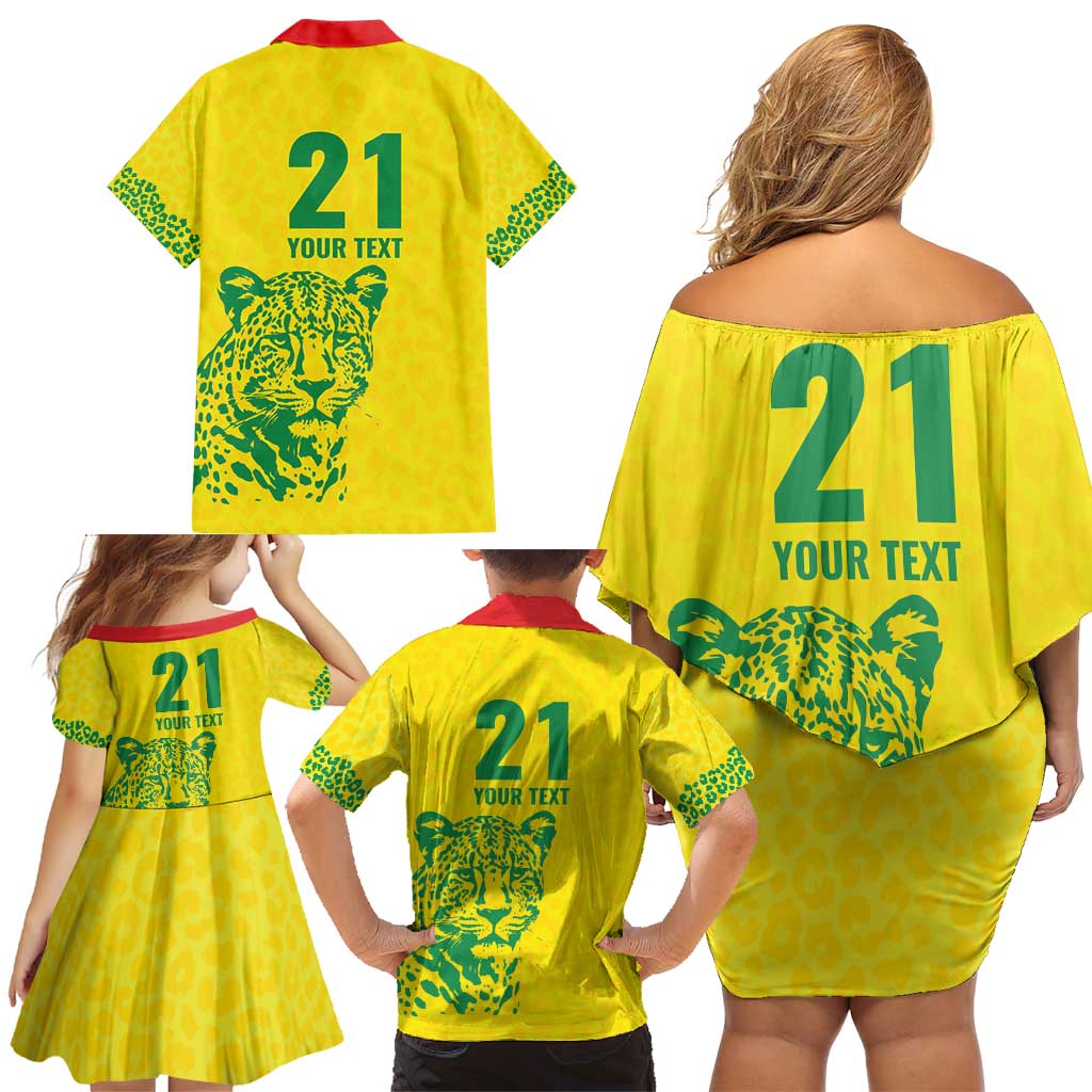 Custom Guyana Golden Jaguars Family Matching Off Shoulder Short Dress and Hawaiian Shirt Heritage Flame Edition - Wonder Print Shop