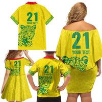 Custom Guyana Golden Jaguars Family Matching Off Shoulder Short Dress and Hawaiian Shirt Heritage Flame Edition - Wonder Print Shop