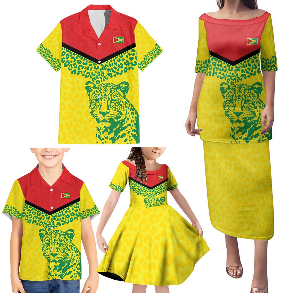 Custom Guyana Golden Jaguars Family Matching Puletasi and Hawaiian Shirt Heritage Flame Edition - Wonder Print Shop