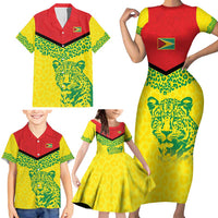 Custom Guyana Golden Jaguars Family Matching Short Sleeve Bodycon Dress and Hawaiian Shirt Heritage Flame Edition - Wonder Print Shop