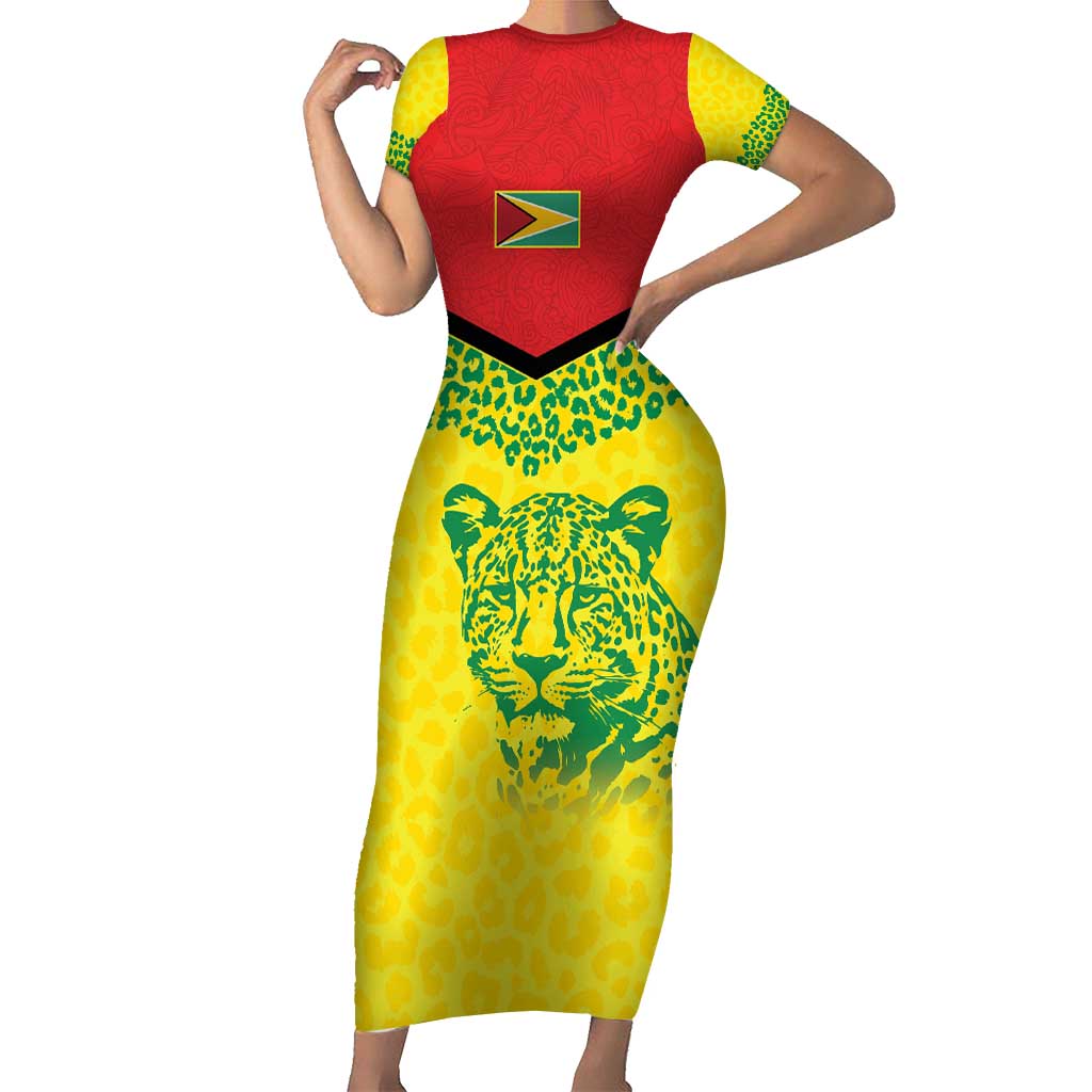 Custom Guyana Golden Jaguars Family Matching Short Sleeve Bodycon Dress and Hawaiian Shirt Heritage Flame Edition - Wonder Print Shop