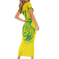 Custom Guyana Golden Jaguars Family Matching Short Sleeve Bodycon Dress and Hawaiian Shirt Heritage Flame Edition - Wonder Print Shop