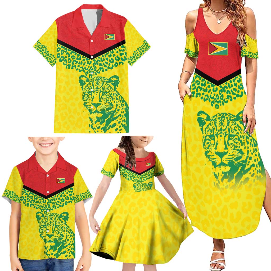 Custom Guyana Golden Jaguars Family Matching Summer Maxi Dress and Hawaiian Shirt Heritage Flame Edition - Wonder Print Shop
