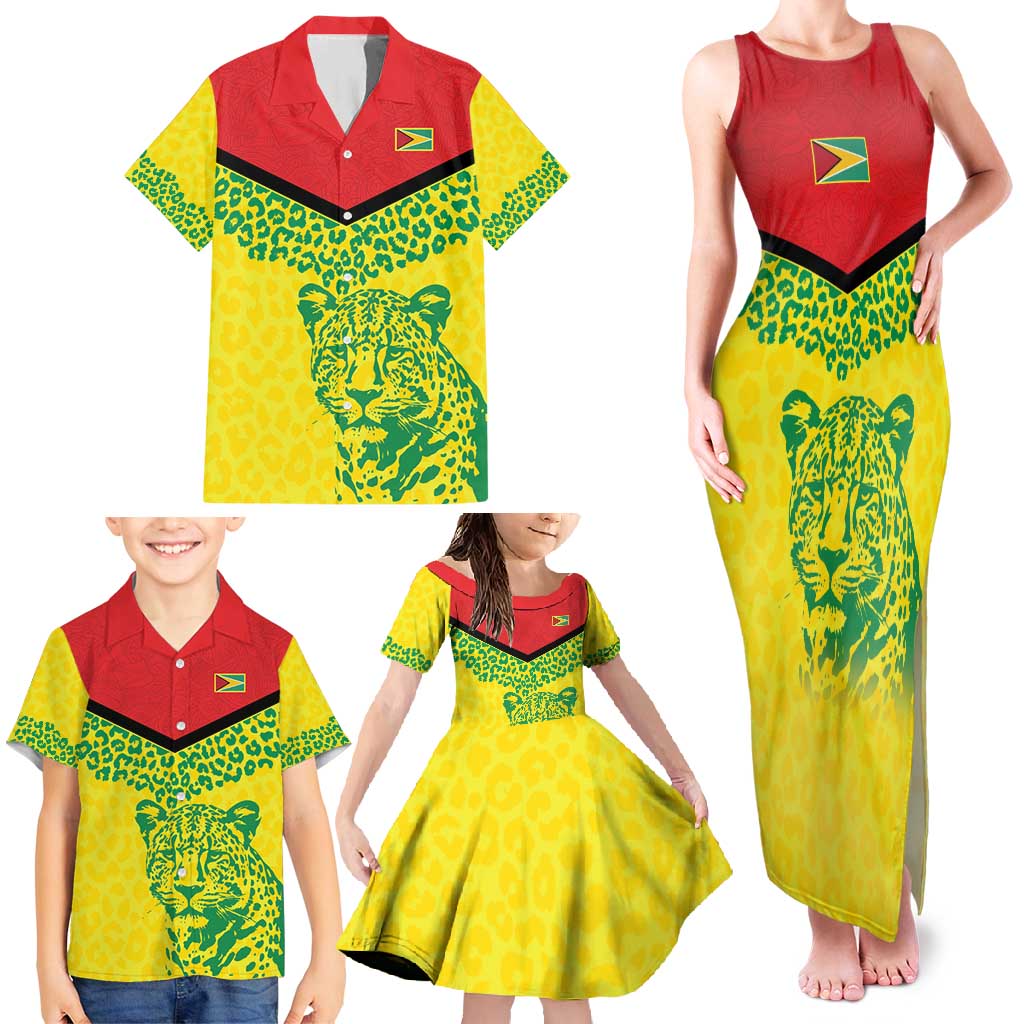 Custom Guyana Golden Jaguars Family Matching Tank Maxi Dress and Hawaiian Shirt Heritage Flame Edition - Wonder Print Shop