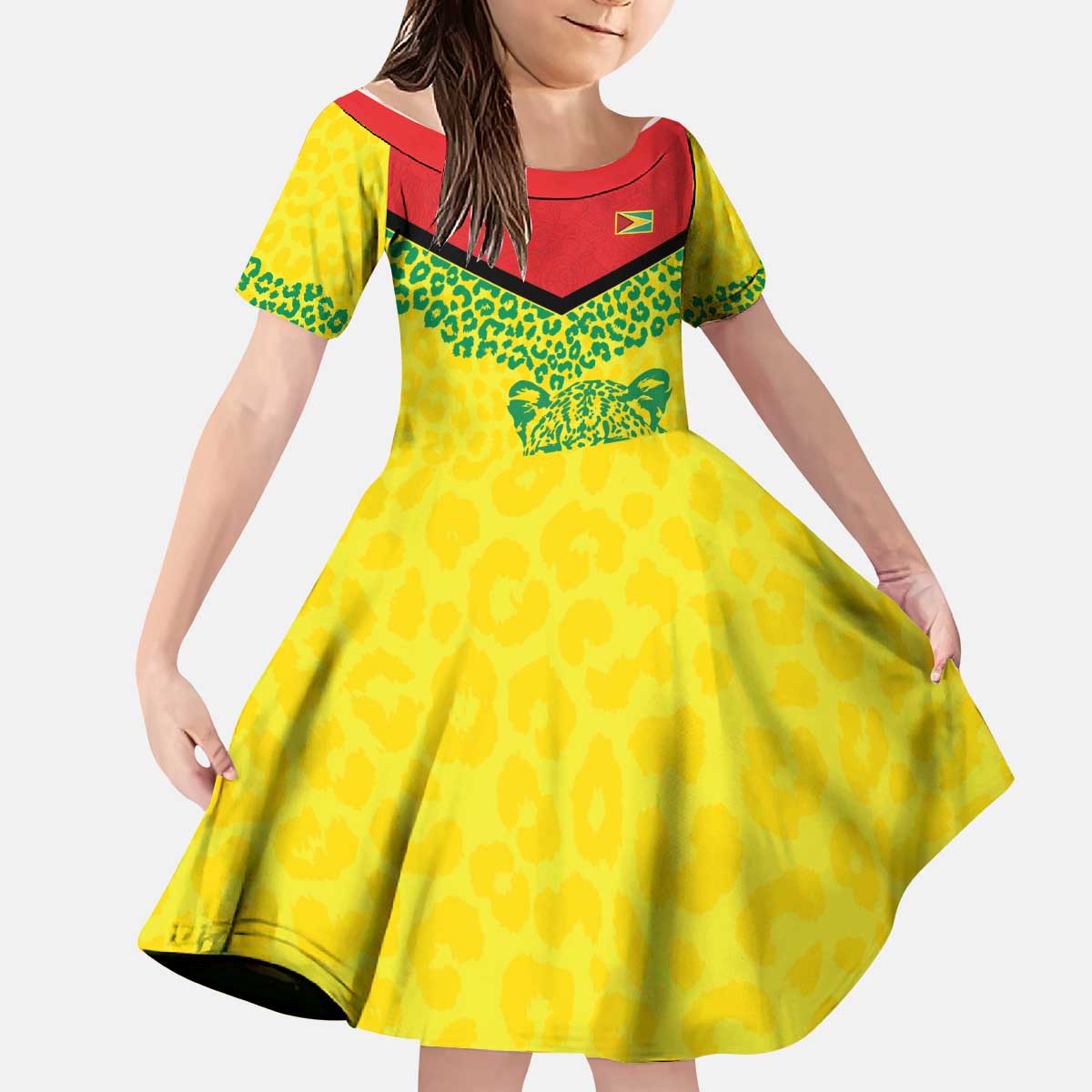 Custom Guyana Golden Jaguars Kid Short Sleeve Dress Heritage Flame Edition - Wonder Print Shop