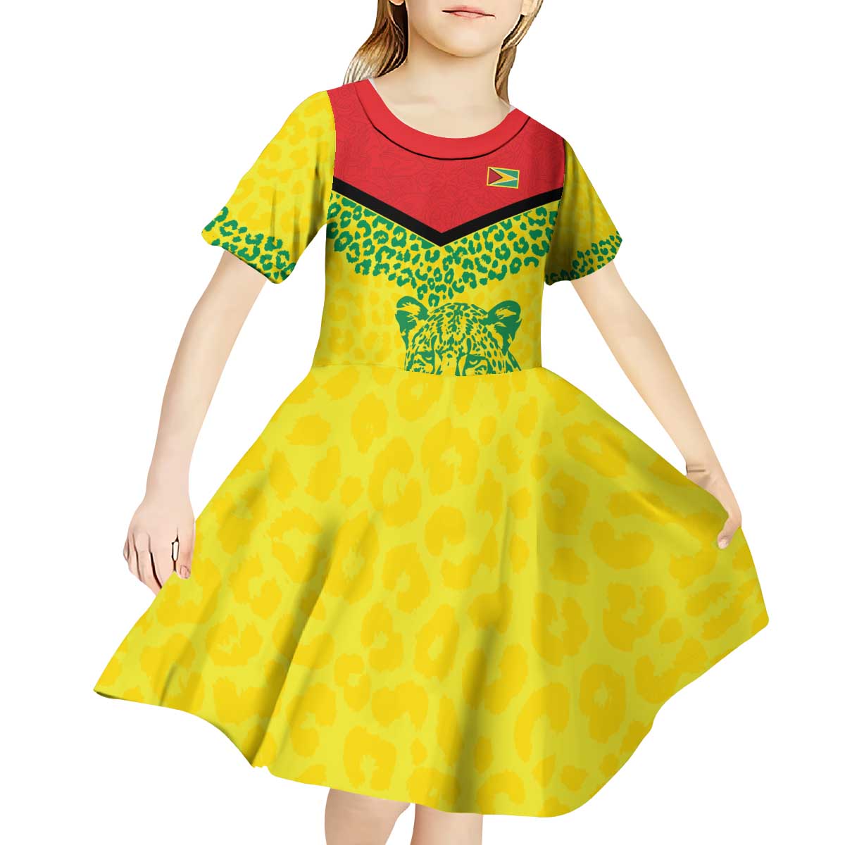 Custom Guyana Golden Jaguars Kid Short Sleeve Dress Heritage Flame Edition - Wonder Print Shop
