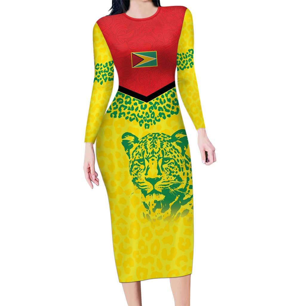 Custom Guyana Golden Jaguars Long Sleeve Bodycon Dress Heritage Flame Edition - Wonder Print Shop