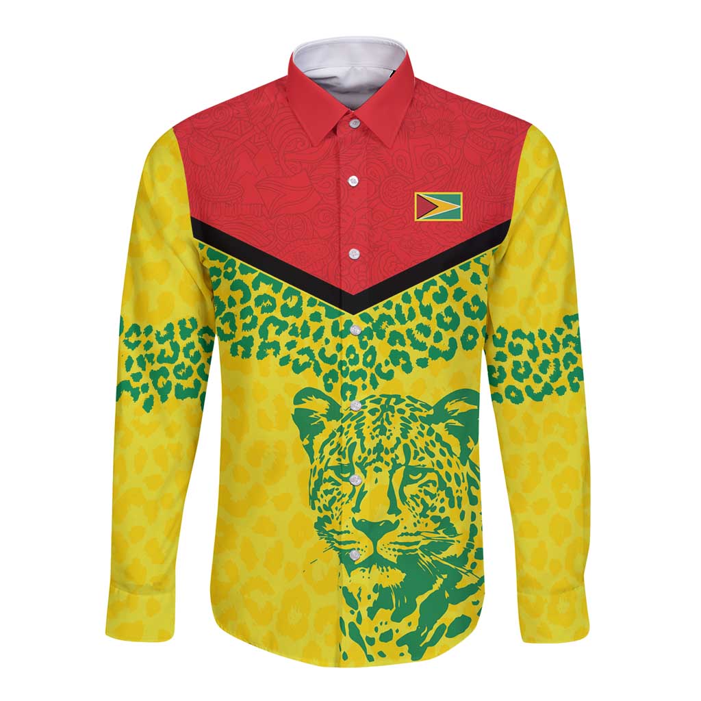 Custom Guyana Golden Jaguars Long Sleeve Button Shirt Heritage Flame Edition - Wonder Print Shop