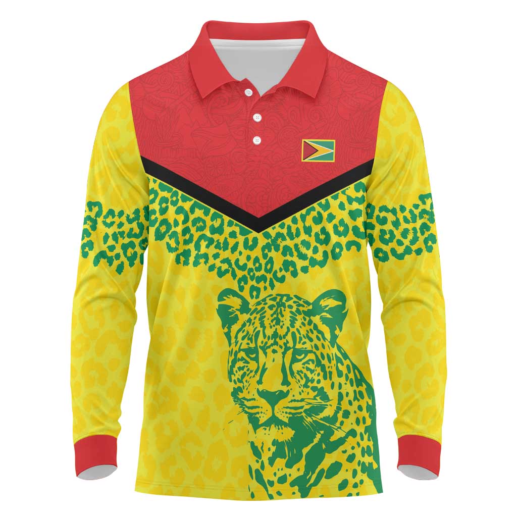 Custom Guyana Golden Jaguars Long Sleeve Polo Shirt Heritage Flame Edition - Wonder Print Shop