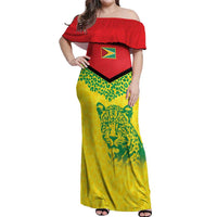 Custom Guyana Golden Jaguars Off Shoulder Maxi Dress Heritage Flame Edition - Wonder Print Shop