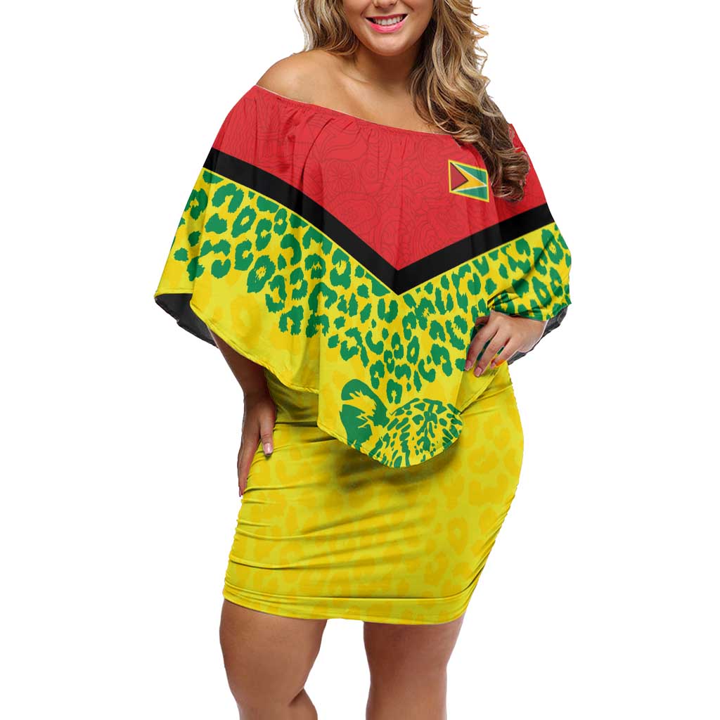 Custom Guyana Golden Jaguars Off Shoulder Short Dress Heritage Flame Edition - Wonder Print Shop