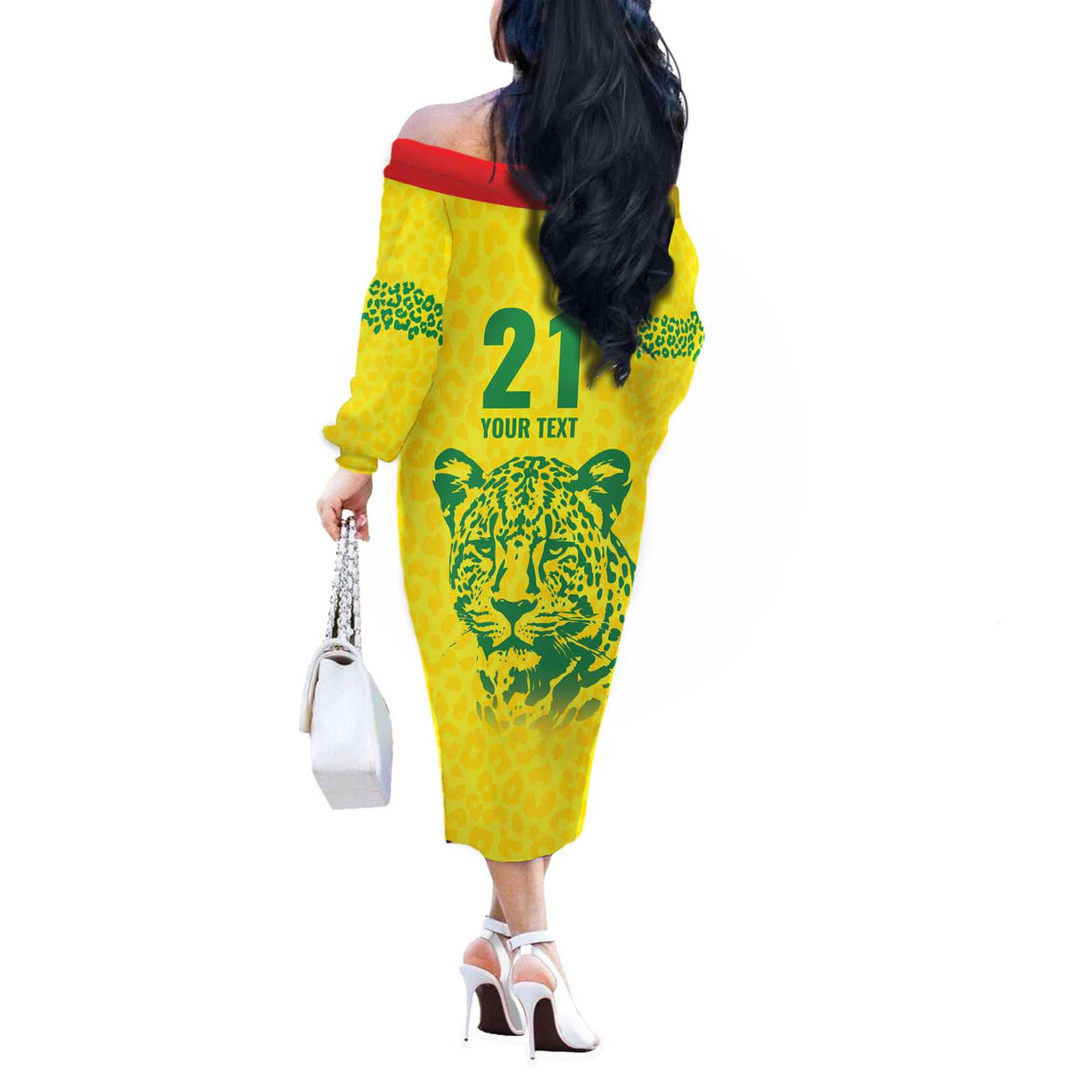 Custom Guyana Golden Jaguars Off The Shoulder Long Sleeve Dress Heritage Flame Edition - Wonder Print Shop