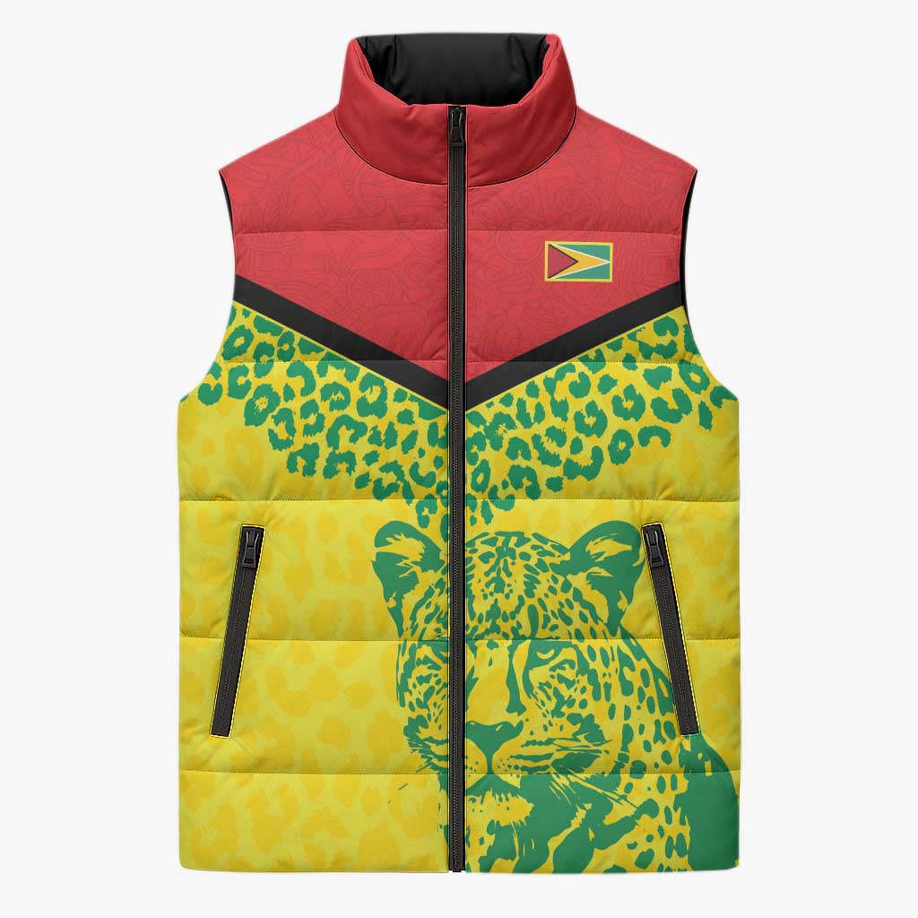 Custom Guyana Golden Jaguars Sleeveless Puffer Jacket Heritage Flame Edition - Wonder Print Shop