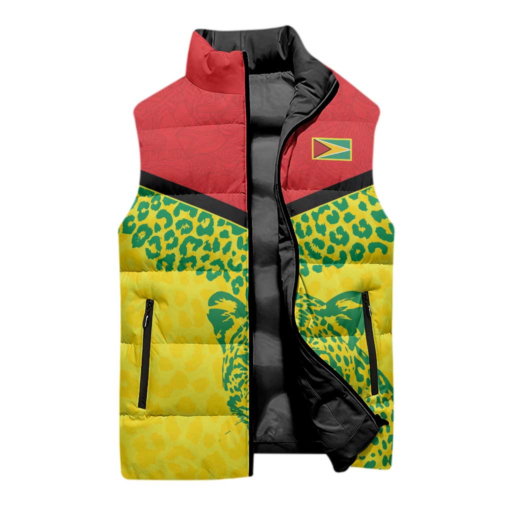 Custom Guyana Golden Jaguars Sleeveless Puffer Jacket Heritage Flame Edition - Wonder Print Shop