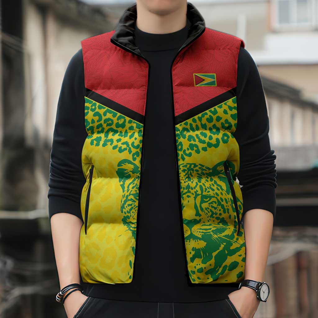 Custom Guyana Golden Jaguars Sleeveless Puffer Jacket Heritage Flame Edition - Wonder Print Shop