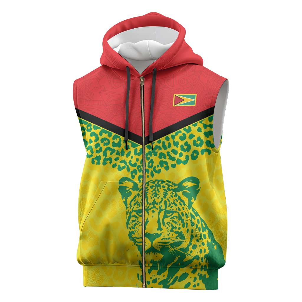Custom Guyana Golden Jaguars Sleeveless Zip Hoodie Heritage Flame Edition - Wonder Print Shop