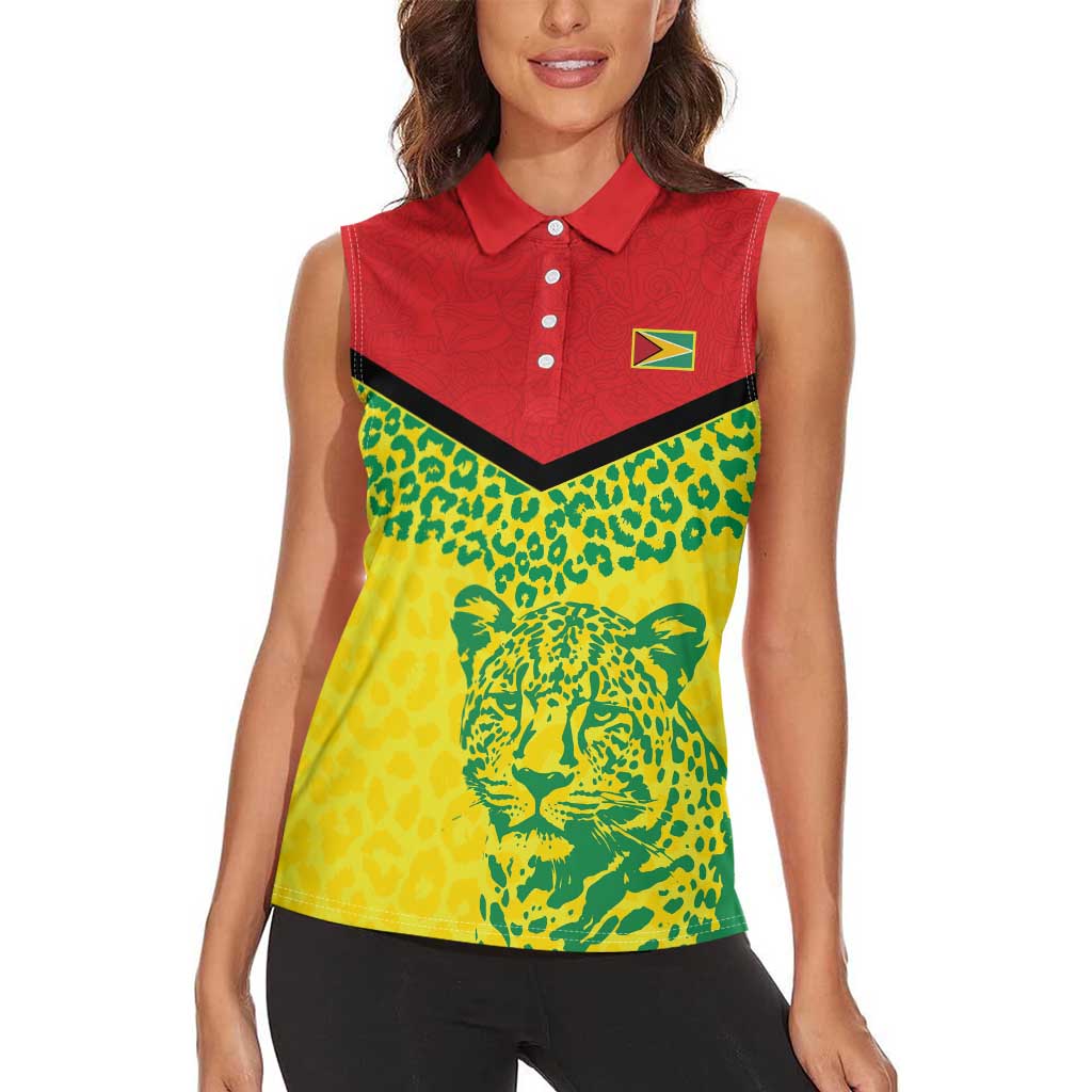 Custom Guyana Golden Jaguars Women Sleeveless Polo Shirt Heritage Flame Edition - Wonder Print Shop