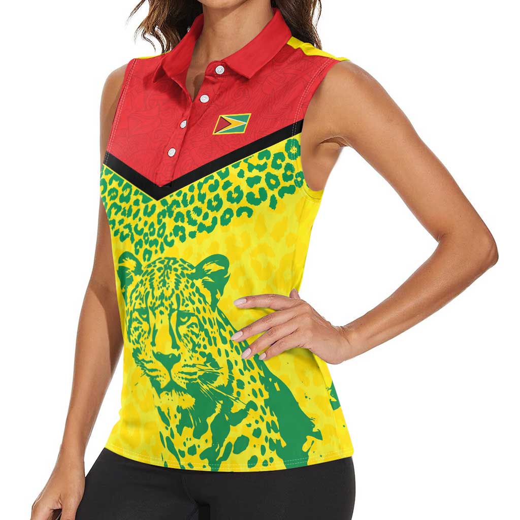 Custom Guyana Golden Jaguars Women Sleeveless Polo Shirt Heritage Flame Edition - Wonder Print Shop