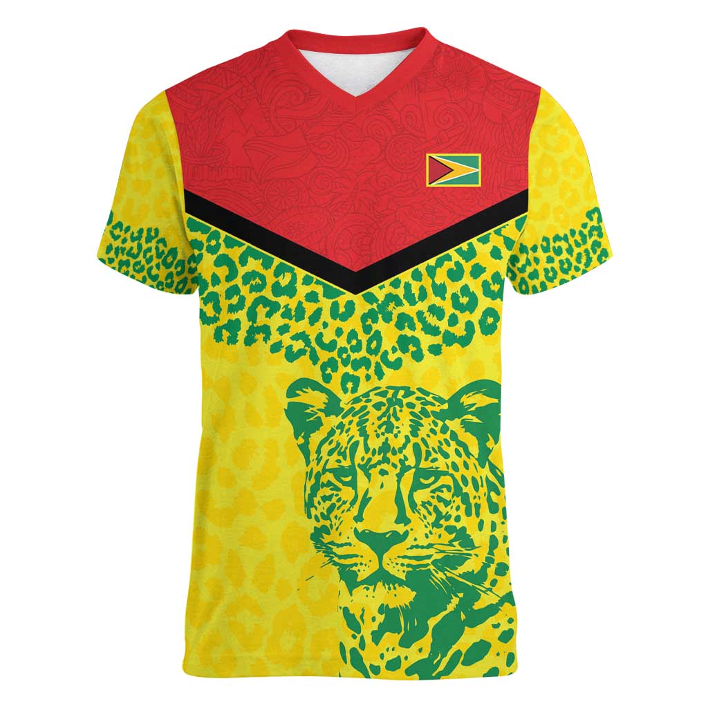 Custom Guyana Golden Jaguars Women V-Neck T-Shirt Heritage Flame Edition - Wonder Print Shop