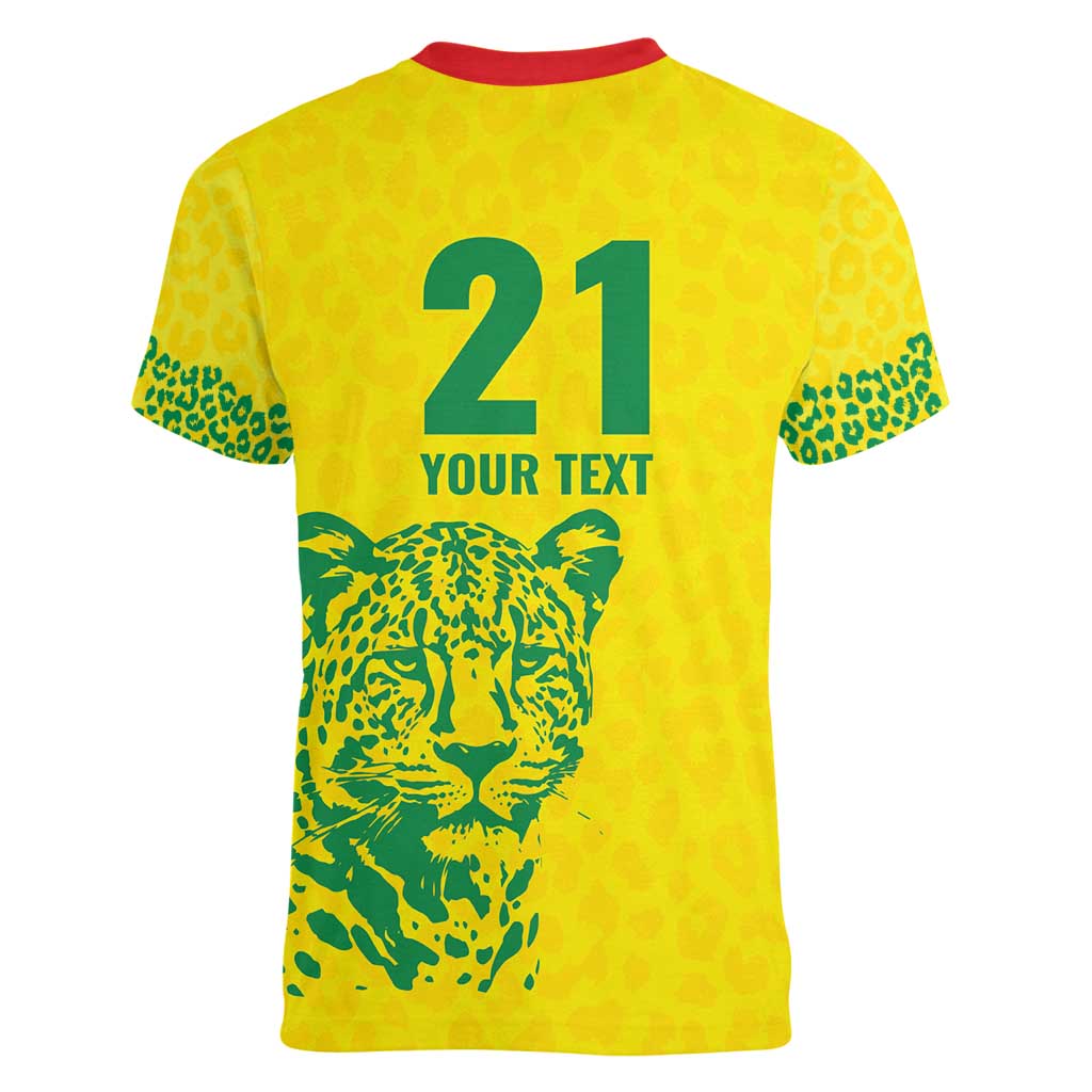 Custom Guyana Golden Jaguars Women V-Neck T-Shirt Heritage Flame Edition - Wonder Print Shop