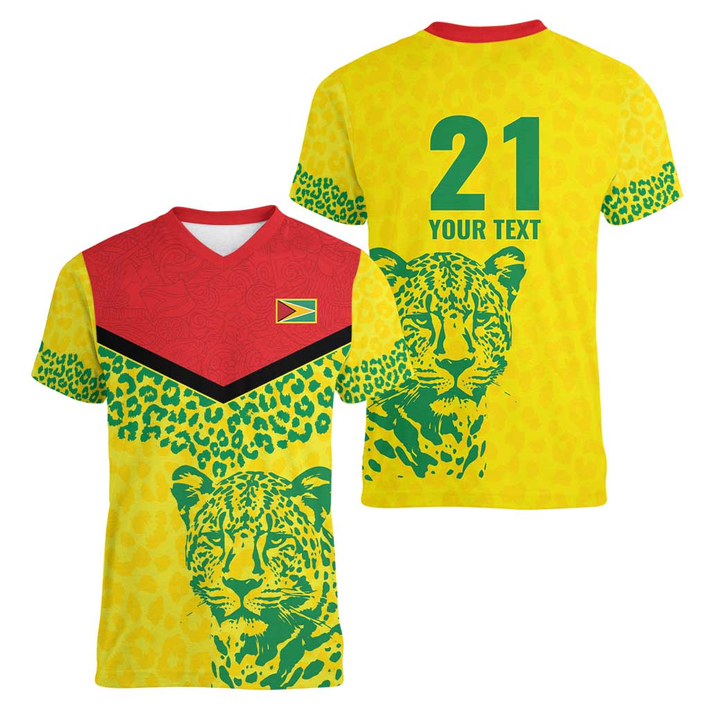 Custom Guyana Golden Jaguars Women V-Neck T-Shirt Heritage Flame Edition - Wonder Print Shop
