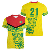 Custom Guyana Golden Jaguars Women V-Neck T-Shirt Heritage Flame Edition - Wonder Print Shop