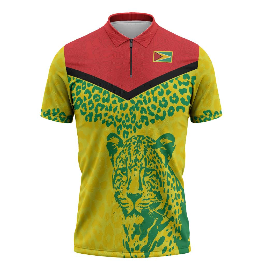 Custom Guyana Golden Jaguars Zipper Polo Shirt Heritage Flame Edition - Wonder Print Shop