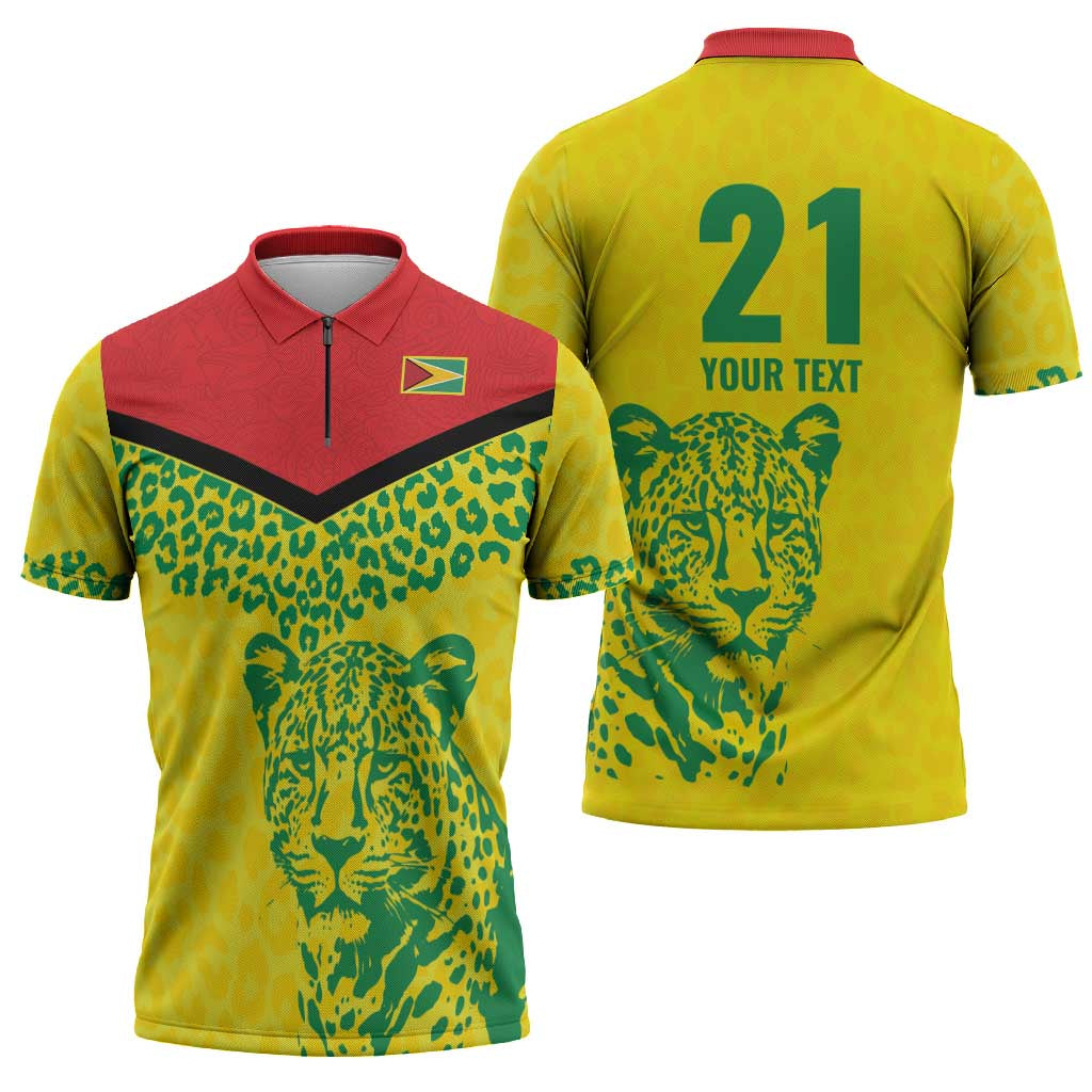 Custom Guyana Golden Jaguars Zipper Polo Shirt Heritage Flame Edition - Wonder Print Shop