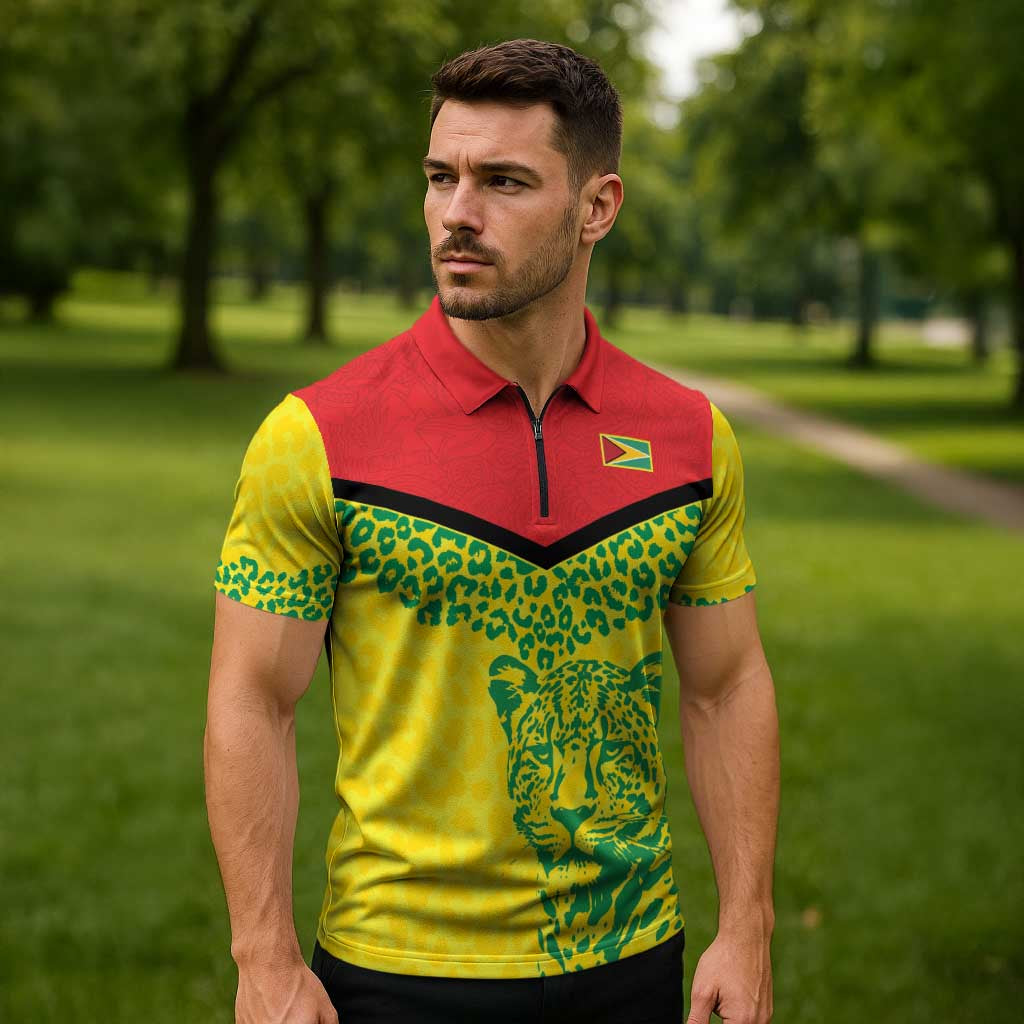 Custom Guyana Golden Jaguars Zipper Polo Shirt Heritage Flame Edition - Wonder Print Shop