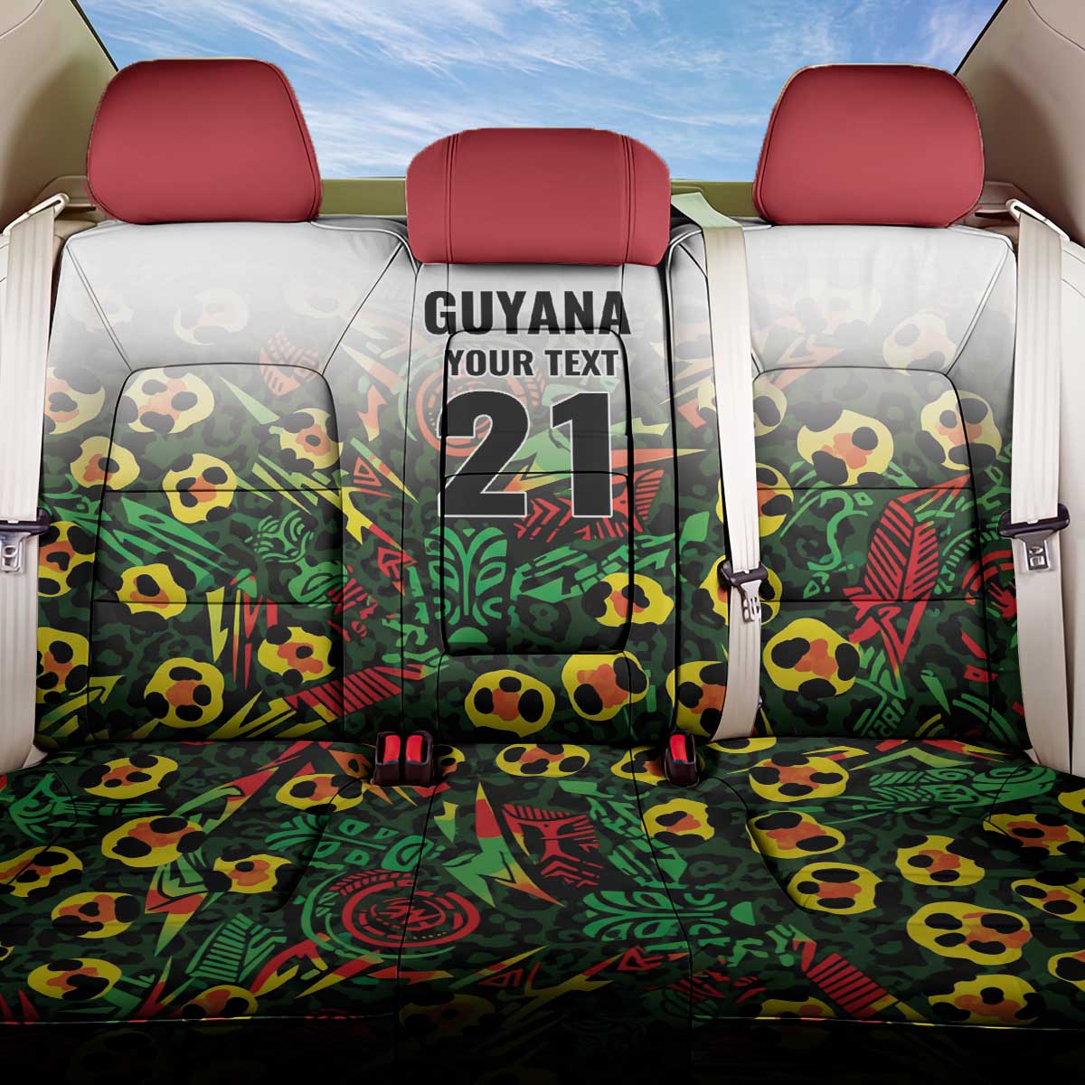 Custom Guyana Football Back Car Seat Cover Spirit of the Jaguar - White - Wonder Print Shop