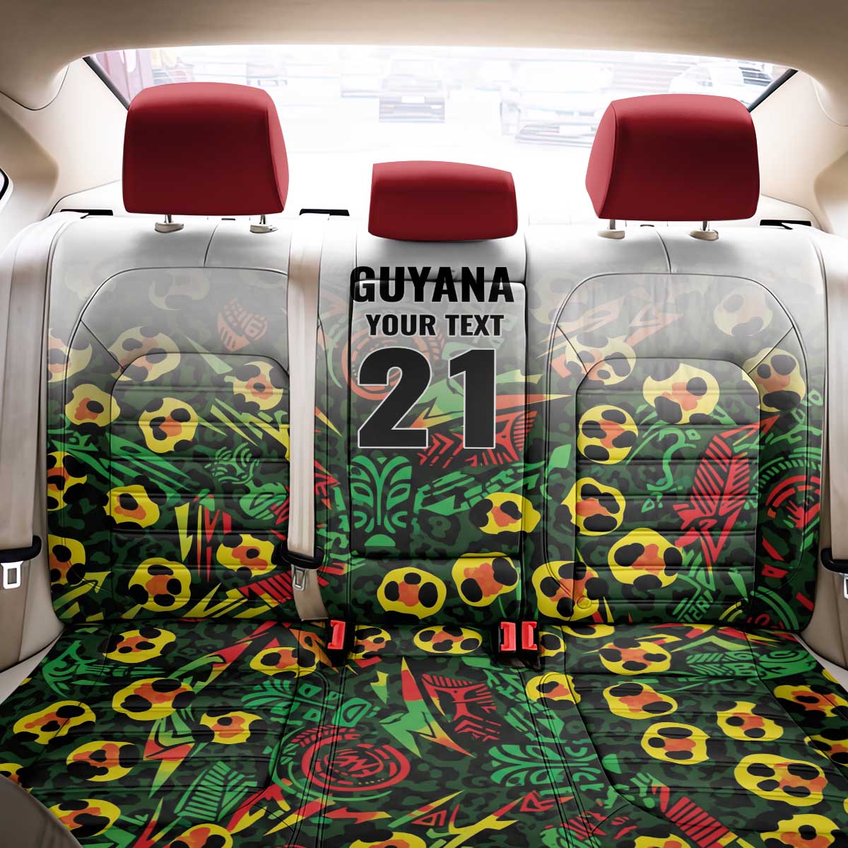 Custom Guyana Football Back Car Seat Cover Spirit of the Jaguar - White - Wonder Print Shop