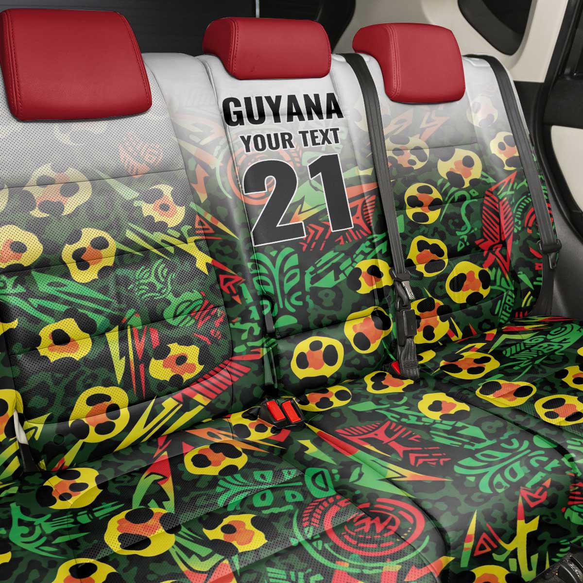 Custom Guyana Football Back Car Seat Cover Spirit of the Jaguar - White - Wonder Print Shop