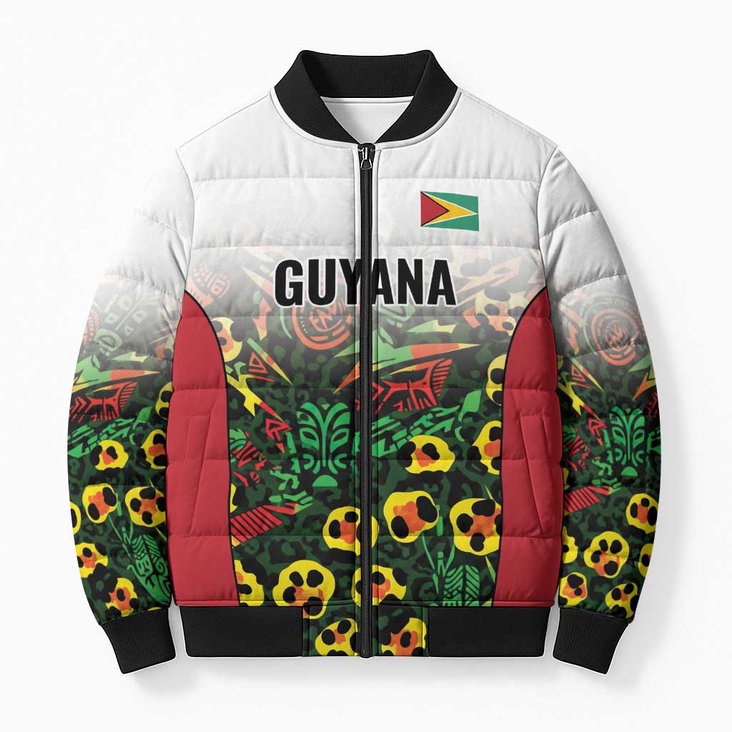 Custom Guyana Football Bomber Puffer Jacket Spirit of the Jaguar - White - Wonder Print Shop