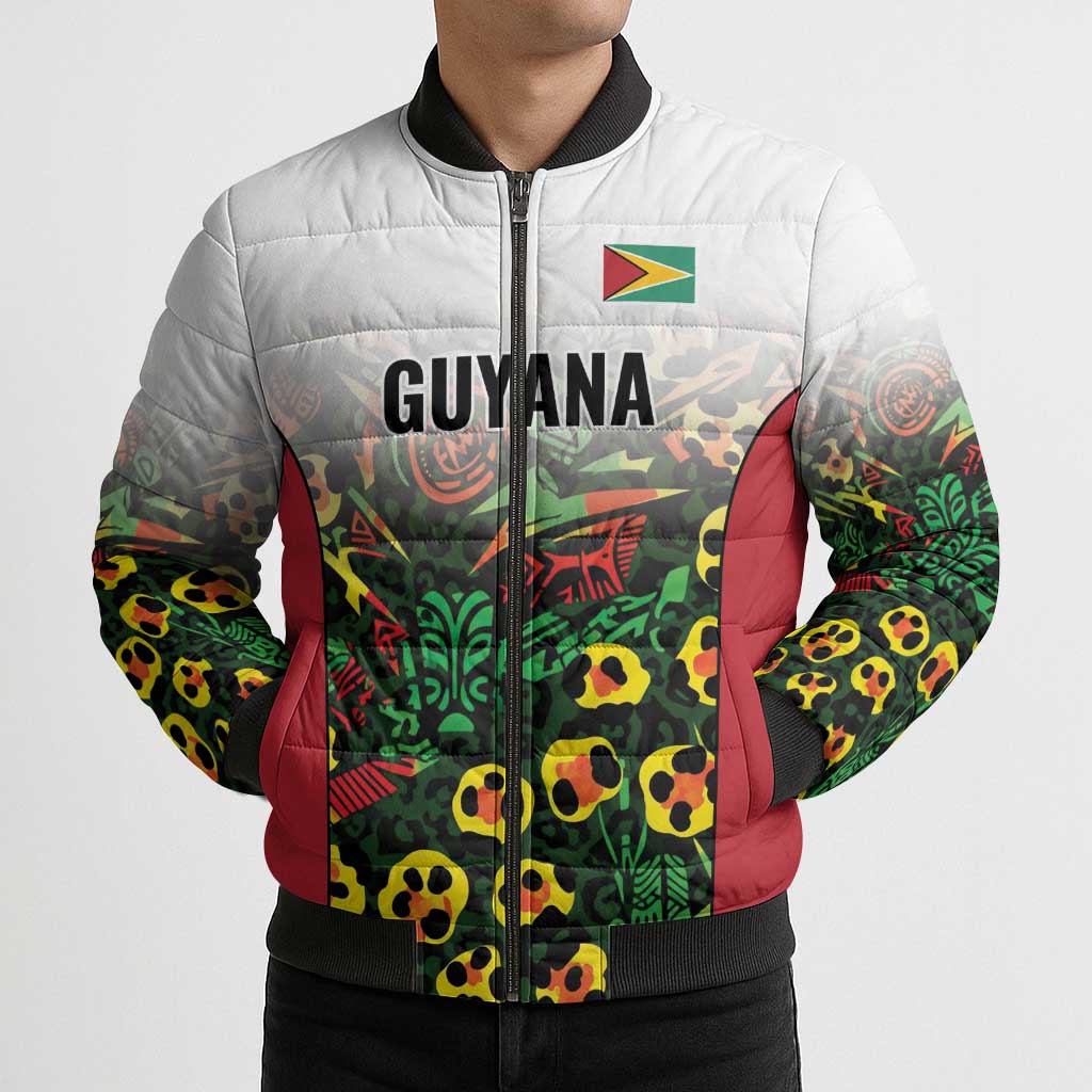 Custom Guyana Football Bomber Puffer Jacket Spirit of the Jaguar - White - Wonder Print Shop