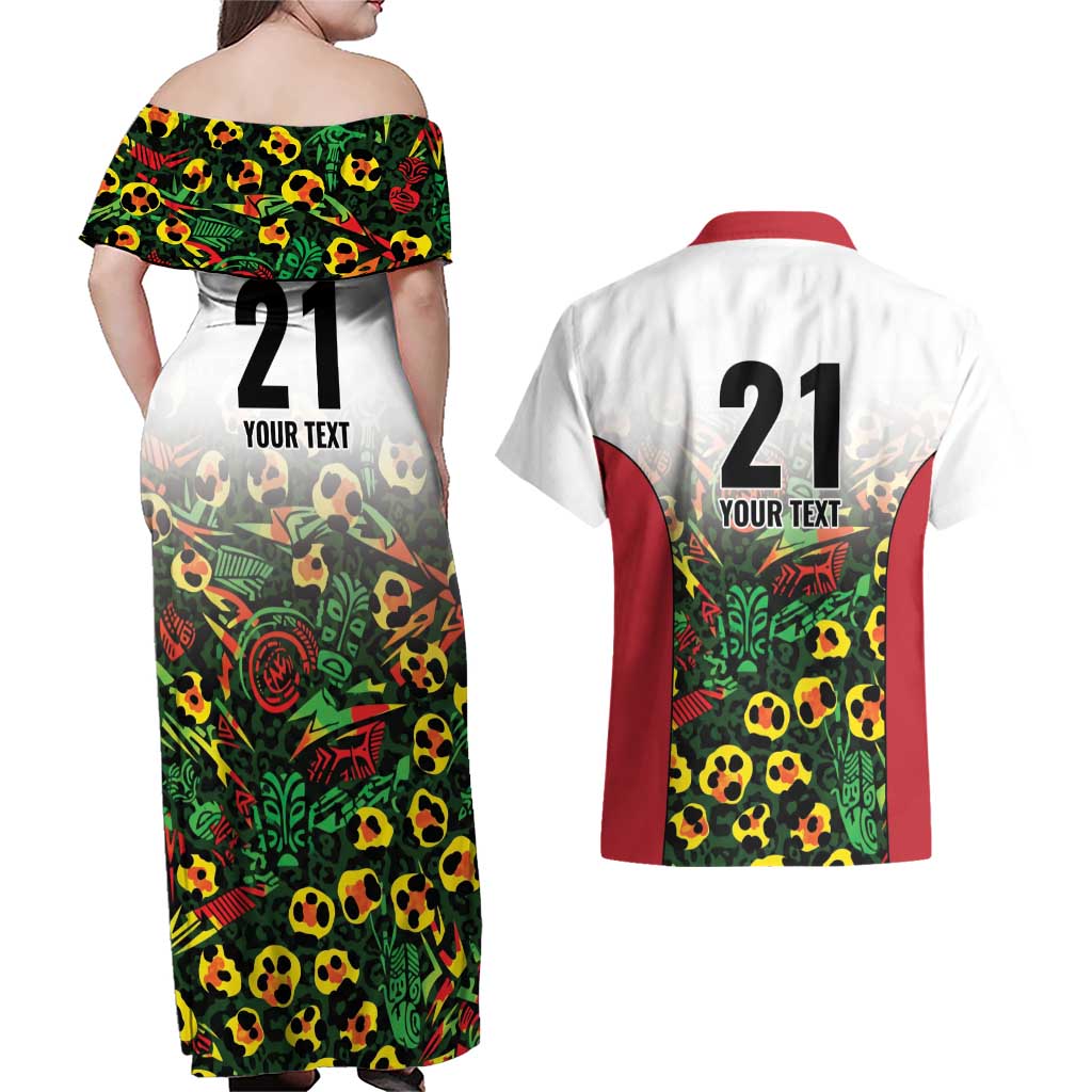 Custom Guyana Football Couples Matching Off Shoulder Maxi Dress and Hawaiian Shirt Spirit of the Jaguar - White - Wonder Print Shop