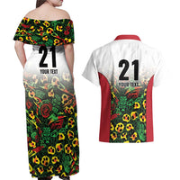 Custom Guyana Football Couples Matching Off Shoulder Maxi Dress and Hawaiian Shirt Spirit of the Jaguar - White - Wonder Print Shop