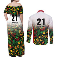 Custom Guyana Football Couples Matching Off Shoulder Maxi Dress and Long Sleeve Button Shirt Spirit of the Jaguar - White - Wonder Print Shop