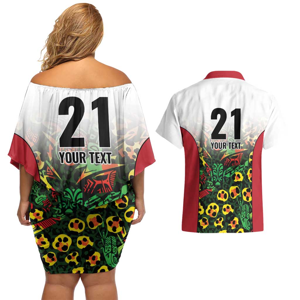 Custom Guyana Football Couples Matching Off Shoulder Short Dress and Hawaiian Shirt Spirit of the Jaguar - White - Wonder Print Shop