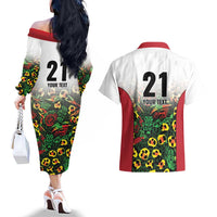 Custom Guyana Football Couples Matching Off The Shoulder Long Sleeve Dress and Hawaiian Shirt Spirit of the Jaguar - White - Wonder Print Shop